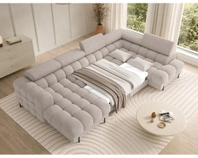 Bézs buklé kinyitható sarokkanapé (jobb oldali-U alakú) Feraria – ELTAP