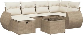 vidaXL 7 részes bézs polyrattan kerti ülőgarnitúra párnákkal