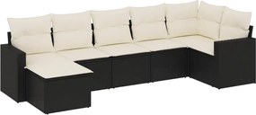 vidaXL 7 részes fekete polyrattan kerti ülőgarnitúra párnával