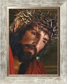 Jézus Krisztus Szakrális Vászonkép Fehér Díszkeretben 30X40