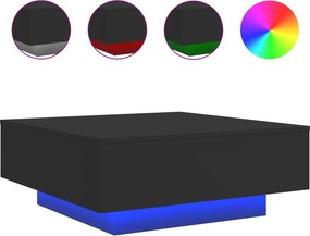 vidaXL fekete dohányzóasztal LED-lámpákkal 80 x 80 x 31 cm