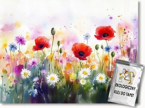 Fotótapéta Flizelina Akvarell Rét Pipacs Virágok Margaréták 200x140 ragasztó