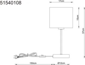 Globo 51540108 Asztali lámpa, fém matt fekete-króm, krém színű vászon, kábel PVC fekete, billenőkapcsoló a kábelen, ø: 170mm, M: 370mm, kábelhossz 1500mm, 1x E27 25W 230V izzó nélkül