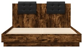 füstös tölgy színű ágykeret fejtámlával és LED-ekkel 150x200 cm