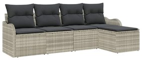 vidaXL Kerti Kanapé Szett 5 pcs Világosszürke polirattan