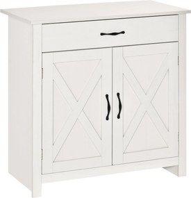 HOMCOM Konyhai Szekrény Élhető Szoba Számára 1 Fiókkal, 2 Ajtóval és Állítható Belső Polccal, Dekoratív Segédbútor Étkezőbe 80x39.7x80 cm Fehér Mosott