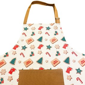 Pamut konyhai kötény karácsonyi barna és fehér mézeskalács mintával TiaHome