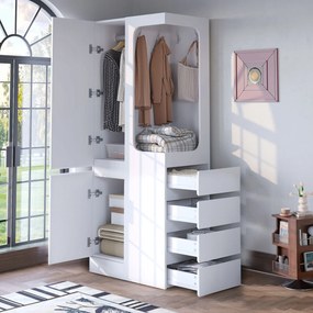 Szekrény 70 x 40 x 170 cm, fiókokkal és tárolórekeszekkel Egyajtós, fehér