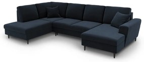 Sötétkék bársony kinyitható tárolóhelyes sarokkanapé (bal oldali-U alakú) Kyoto – Cosmopolitan Design