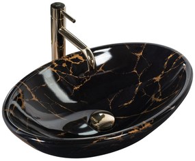 Rea Pamela Black Marble Shiny, munkalap mosogató 530x330x150 mm, fekete fényes-fekete márvány minta, REA-U5067