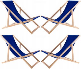 4X Kerti Napozóágy Fából Összecsukható Woodok Kék Szövet