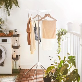 ruhaszárító, 3 forgatható kar vállfáknak fehér és ezüst színben