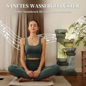 Szökőkút kültéri szökőkút, 4-szintes dekoratív szökőkút, mesterséges vízesés LED világítással és pumpával, szürke