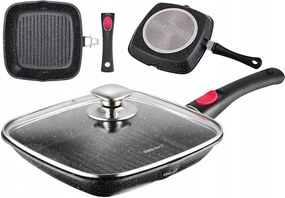 Grill serpenyő levehető fogantyú fedő 28x28 kő indukciós Kinghoff