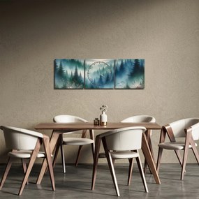 Kép - Erdős táj köddel (órával) (90x30 cm)