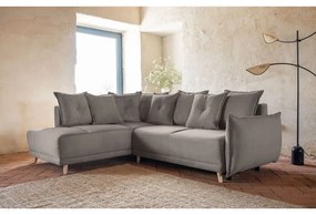 Világosbarna kordbársony kinyitható sarokkanapé (bal oldali) Lazy Lukka – Miuform