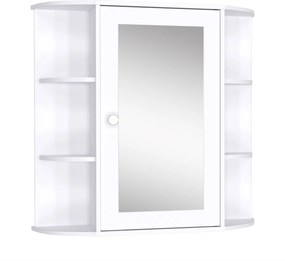 HOMCOM Fürdőszobai Tükörszekrény Fali WC 1 Ajtóval, 2 Belső Polccal és 6 Oldalsó Polccal Nappaliba, Konyhába, Hálószobába 66x17x63 cm Fehér | Aosom