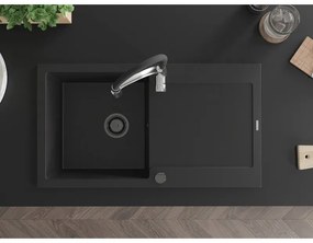 Mexen Leo, gránit mosogató 900x500x190 mm, 1 kamrás és Aster mosogató csaptelep, fekete, 6501-77-73450-07-B