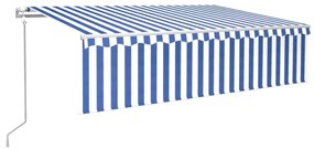 kék és fehér redőnyös, szélérzékelős, LED-es napellenző 6x3 m