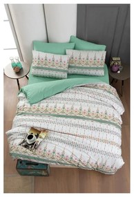 Fehér-zöld kétszemélyes hosszabbított ágyneműhuzat lepedővel, négyrészes 200x220 cm Ethnic – Mila Home