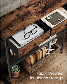 Keskeny konzolasztal 2 fiókkal, 3 szintes, rusztikus barna és fekete színben