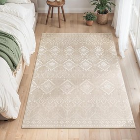 Szőnyeg, 120 x 170 cm-es csúszásmentes szőnyeg, boho stílusú, cappuccino bézs