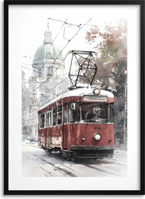 Poszter Kép Piros villamos Retro falikép irodai nappali