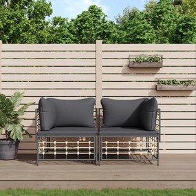 2 db szürke polyrattan moduláris sarokkanapé párnával