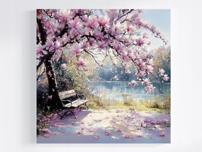 Vászonkép Canvas Tájkép Park Folyó Fa Virágok Magnólia 80x80