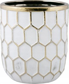 Igloo kerámia virágtartó fehér-arany átm. 13cm