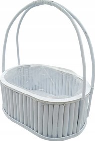 Fehér Dekorációs Kosár Fogantyúval 37cm Boho Fa Virágtartó