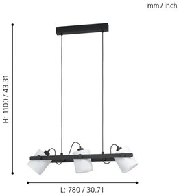Eglo 43426 - Csillár zsinóron HORNWOOD 1 3xE27/28W/230V