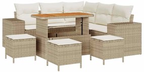 vidaXL Kerti Kanapé Szett párnával 9 pcs Bézs polirattan