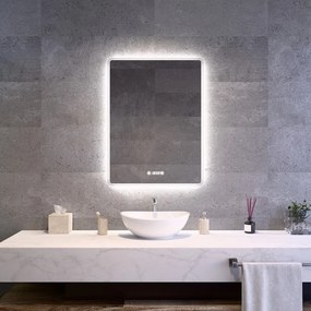Álló fürdőszobai LED tükör 60x80cm | Páramentesítő - Óra - Fényerő és színhőmérséklet szabályozás | Welland Kath