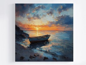 Vászonkép Canvas Tájkép Tenger Tengerpart Hajó Naplemente 40x40