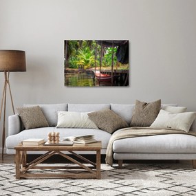 Kép - Fából készült hajó a csatornán, Thaiföld (üvegen) (70x50 cm)