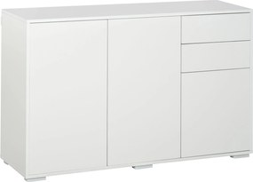 HOMCOM Tároló Buffet Szekrény 2 Csúszó Fiókkal, 3 Ajtóval, Állítható Polccal, Zsugorlemez Panelek, 117 x 36 x 74 cm, Fehér | Aosom