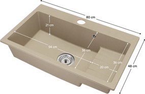 Gránit mosogató szifonnal és csepegtető felülettel, bézs, 80x48, RONA