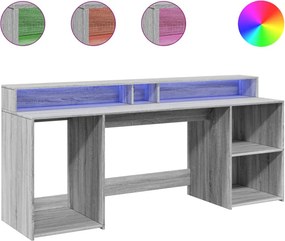 vidaXL szürke sonoma színű szerelt fa íróasztal LED-ekkel 200x55x91 cm