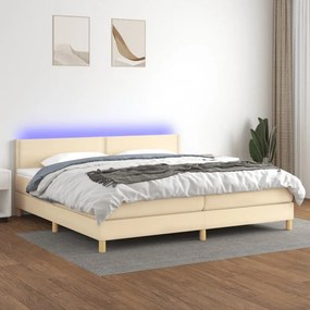 krémszínű szövet rugós és LED-es ágy matraccal 200 x 200 cm