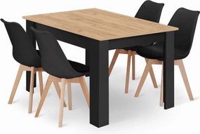 Étkezőasztal szett: NP 120×80 cm artisan/fekete + 4 db OSLO szék fekete/natúr láb