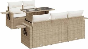vidaXL 6 részes bézs polyrattan kerti ülőgarnitúra párnával