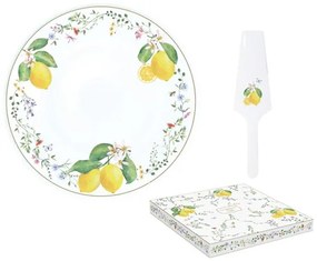 R2S.1112FCIT Porcelán tortatál lapáttal, 32cm, dobozban, Fleurs et Citrons