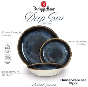 Berlinger Haus 18 részes porcelán étkészlet Deep Sea matt kék