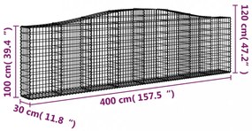 vidaXL 25 db íves horganyzott vas gabion kosár 400x30x100/120 cm