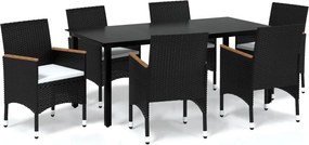 vidaXL 7 részes fekete polyrattan kerti étkezőgarnitúra párnákkal