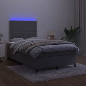 sötétszürke bársony rugós és LED-es ágy matraccal 120x190 cm