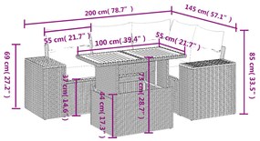 5 részes fekete polyrattan kerti kanapészett párnákkal