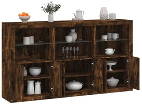 füstös tölgy színű tálalószekrény LED-ekkel 181,5 x 37 x 100 cm