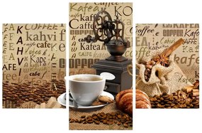 Kávé, kávédaráló és a croissant kép (90x60 cm)